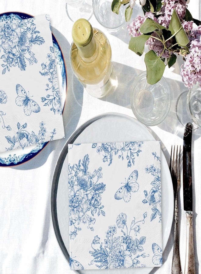 JarThenaAMCS مناديل ورقية زرقاء مزخرفة بالزهور من JarThenaAMCS، ٥٠ قطعة، بتصميم فراشة وزهرة، مثالية للغداء والعشاء والحلويات، مناسبة لحفلات الربيع والصيف، وحفلات الزفاف، وحفلات استقبال المولود، وأعياد الميلاد، وحفلات الشاي في الحدائق. - Image 4